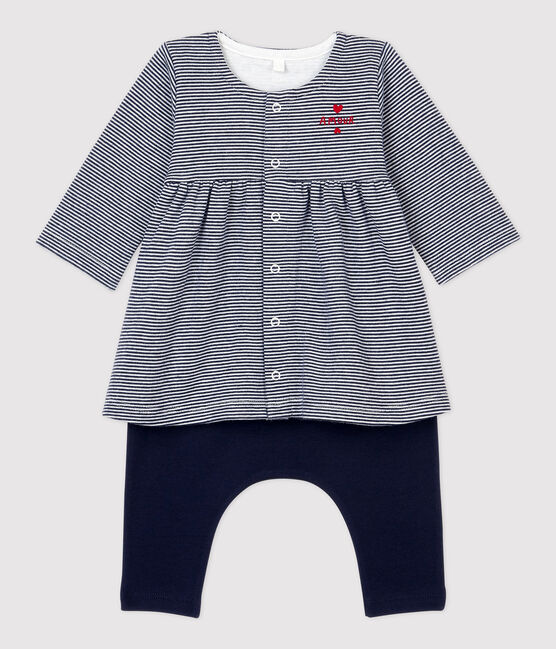 Baby-Kleid mit Leggings aus Bio-Baumwolle für Mädchen blau SMOKING/weiss MARSHMALLOW